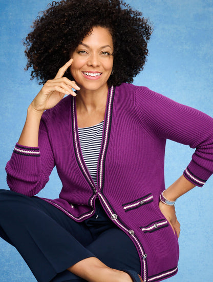 V-NECK CARDIGAN - TEXTURE STRIPE | Talbots