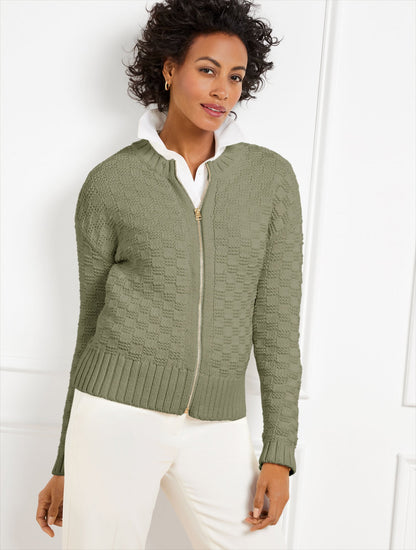 TEXTURE STITCH BOMBER CARDIGAN | Talbots
