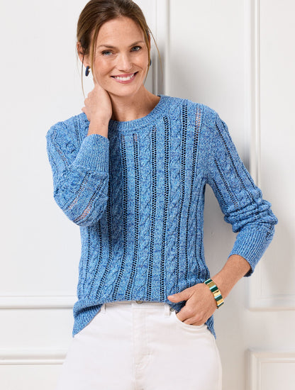 OPEN KNIT CABLE CREWNECK SWEATER - MARL | Talbots