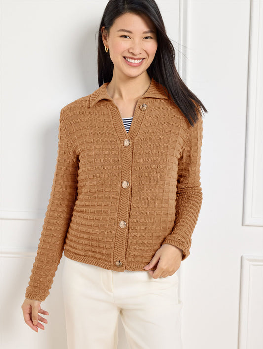TEXTURED POLO CARDIGAN | Talbots