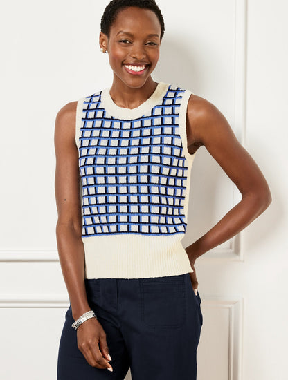 TEXTURED STITCH SWEATER SHELL - PLAID | Talbots