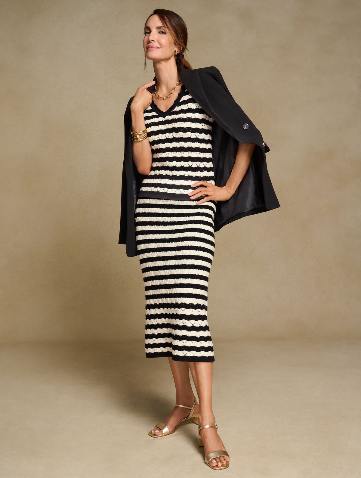 POINTELLE STRIPE SHORT SLEEVE SWEATER | Talbots