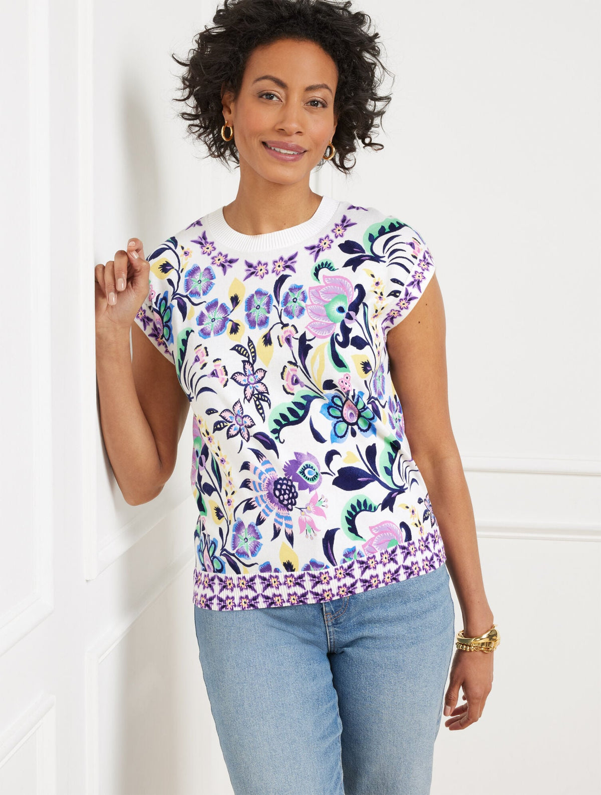 EXTENDED SHOULDER SWEATER - JACOBEAN FLORAL | Talbots