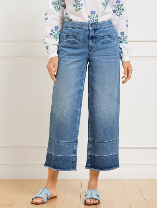WIDE CROP RELEASED HEM JEANS - MATTITUCK WASH | Talbots