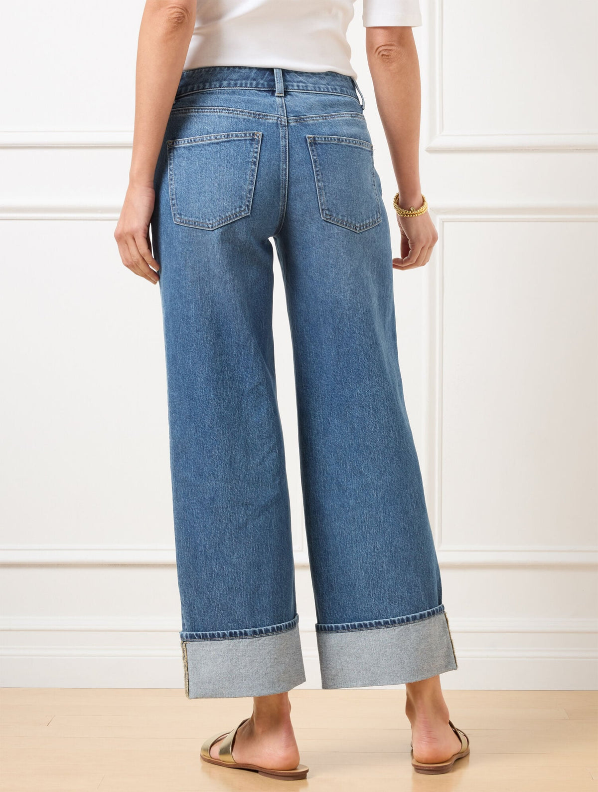 WIDE STRAIGHT ANKLE EMBROIDERED CUFF JEANS - BOTANICA WASH | Talbots