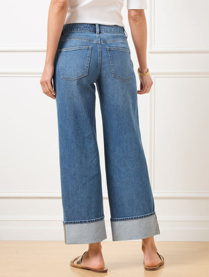 WIDE STRAIGHT ANKLE EMBROIDERED CUFF JEANS - BOTANICA WASH | Talbots