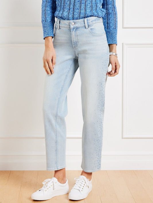 RHINESTONE STOVEPIPE STRAIGHT LEG JEANS - WINDSOR WASH | Talbots