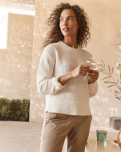 ORGANIC COTTON OPEN STITCH CREWNECK SWEATER | Talbots