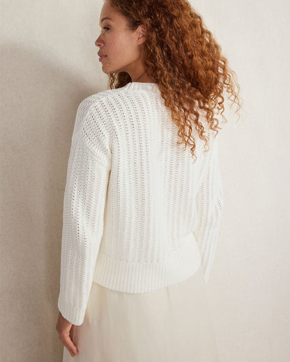 ORGANIC COTTON OPEN STITCH CREWNECK SWEATER | Talbots