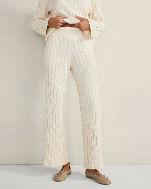 COTTON CASHMERE CABLE KNIT WIDE LEG PANTS | Talbots
