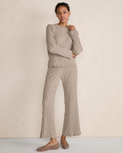 COTTON CASHMERE CABLE KNIT WIDE LEG PANTS | Talbots