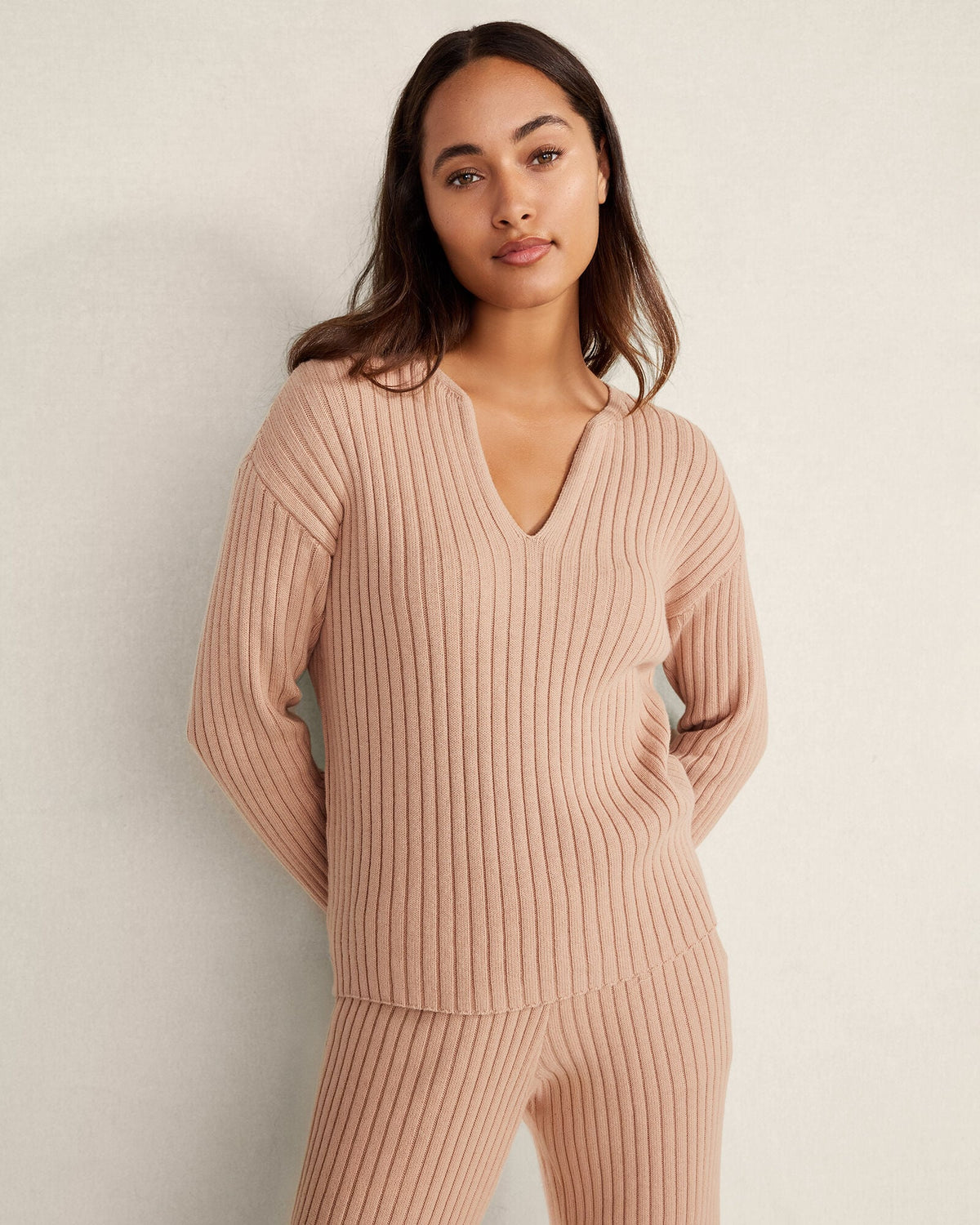 COTTON CASHMERE RIB V-NECK SWEATER | Talbots
