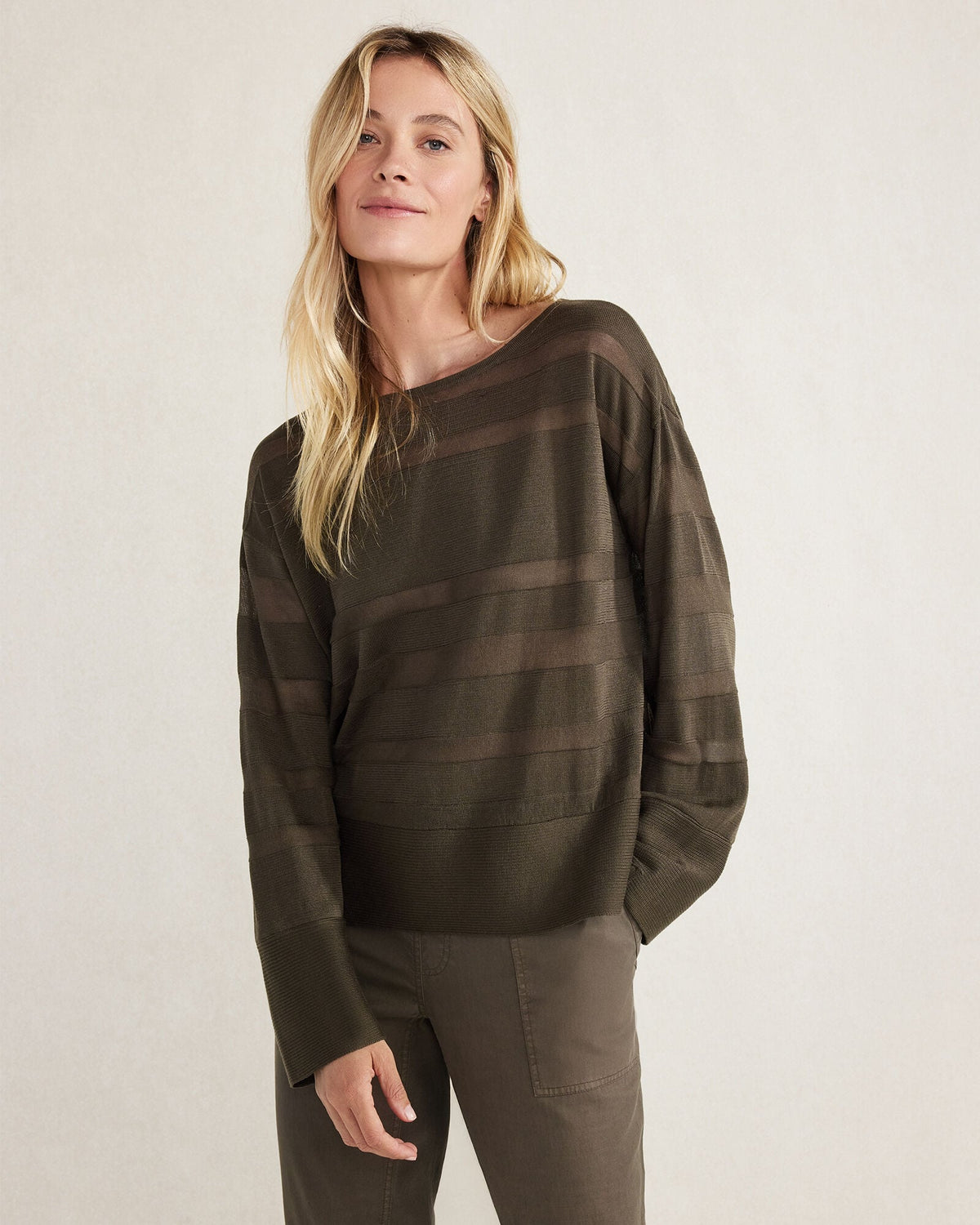 ORGANIC COTTON SHEER STRIPE BATEAU NECK SWEATER | Talbots