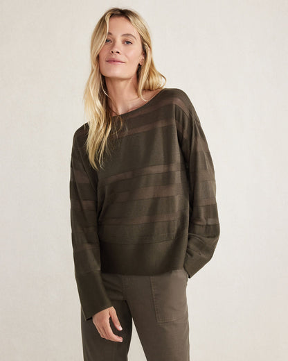 ORGANIC COTTON SHEER STRIPE BATEAU NECK SWEATER | Talbots