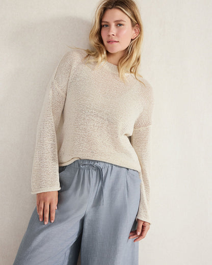 ORGANIC COTTON LINEN TAPE YARN CREWNECK SWEATER | Talbots