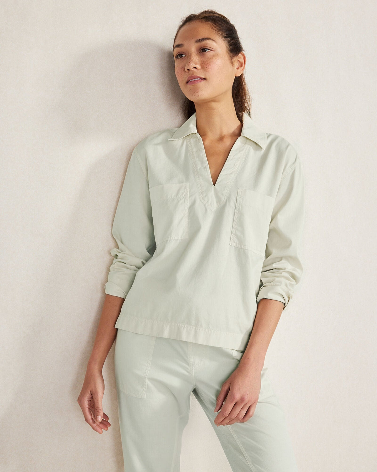 LIGHTWEIGHT TWILL COLLARED PULLOVER | Talbots