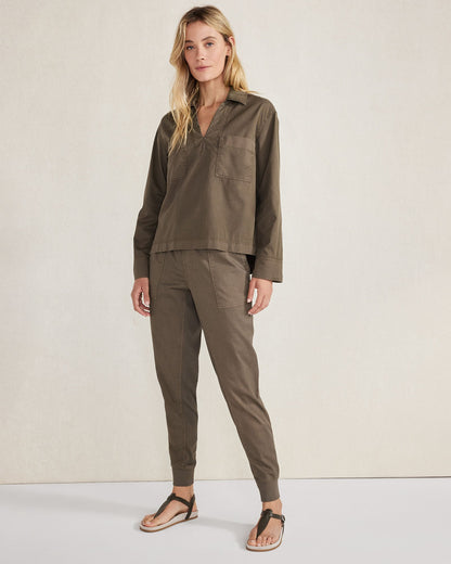 LIGHTWEIGHT TWILL COLLARED PULLOVER | Talbots