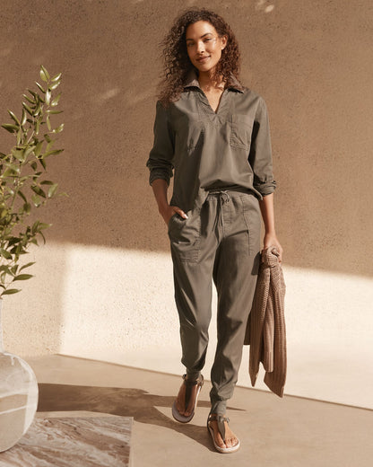 LIGHTWEIGHT TWILL COLLARED PULLOVER | Talbots