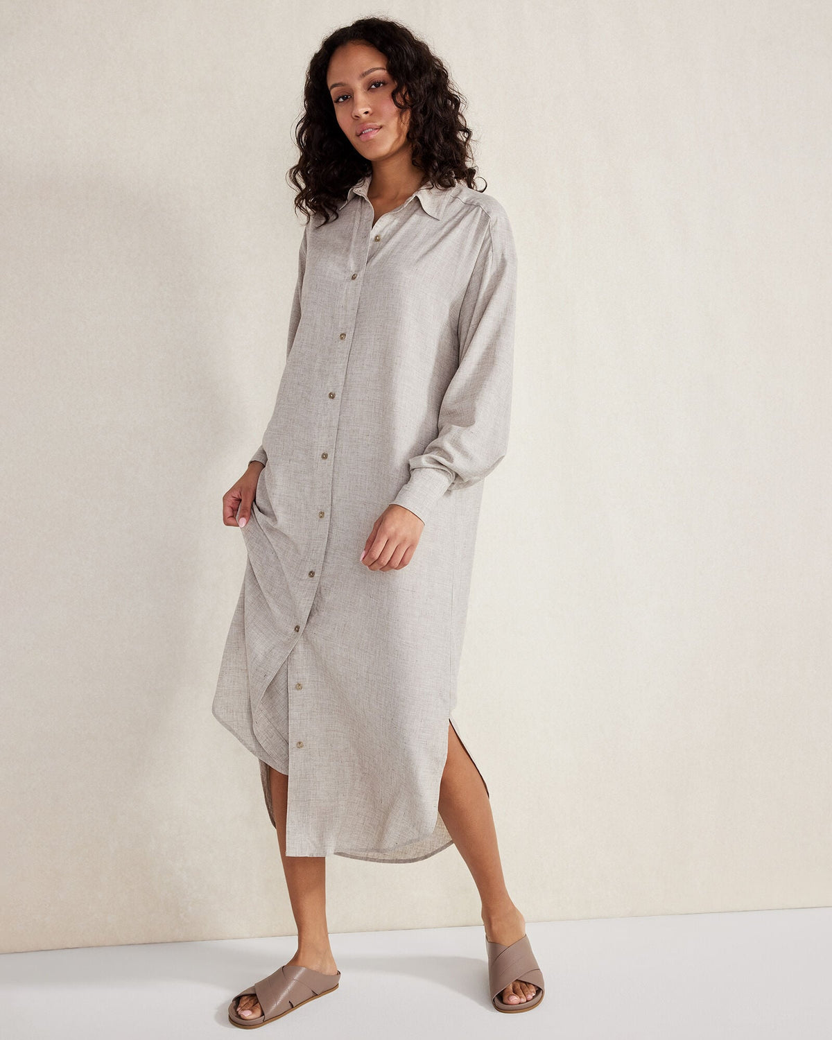 DRAPEY WOOL BUTTON DOWN DRESS | Talbots