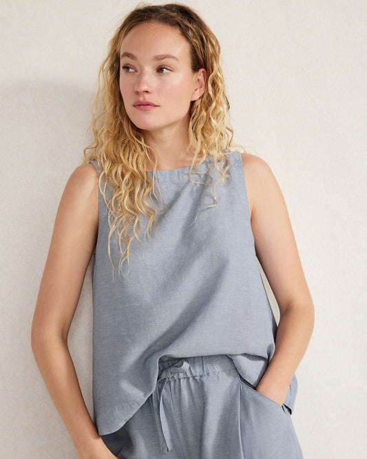 LINEN BLEND BATEAU NECK TOP | Talbots