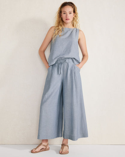 LINEN BLEND BATEAU NECK TOP | Talbots