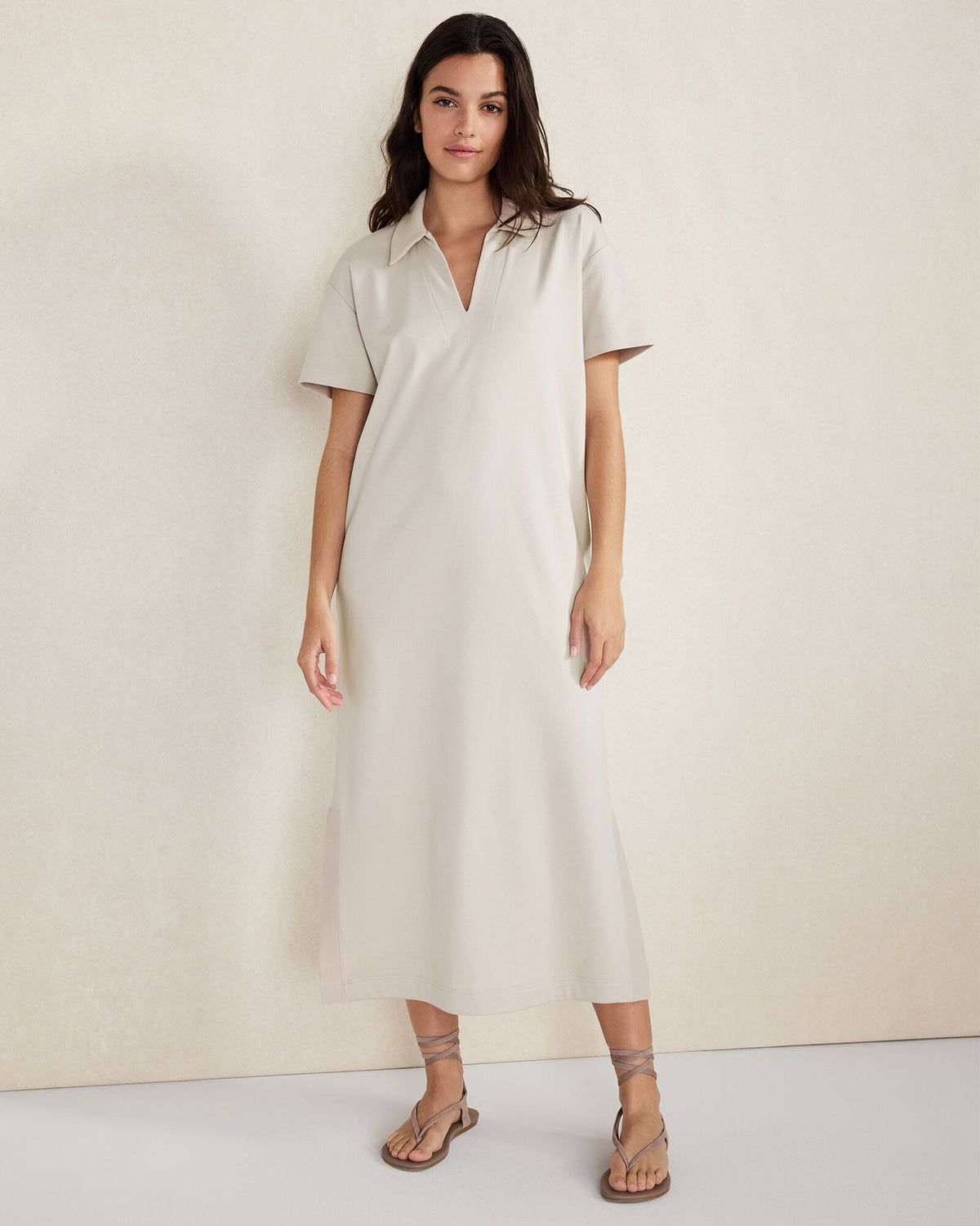 ORGANIC COTTON INTERLOCK COLLARED MIDI DRESS | Talbots
