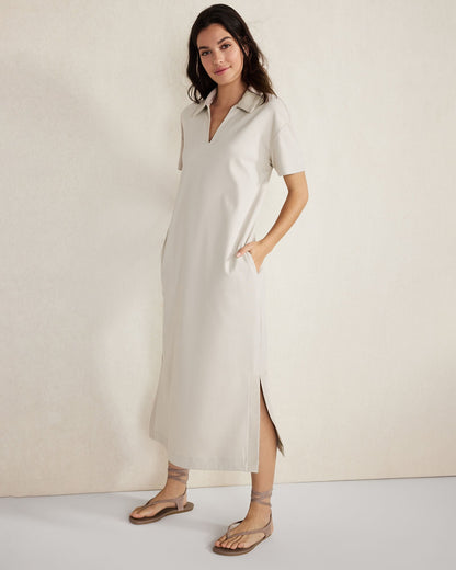 ORGANIC COTTON INTERLOCK COLLARED MIDI DRESS | Talbots