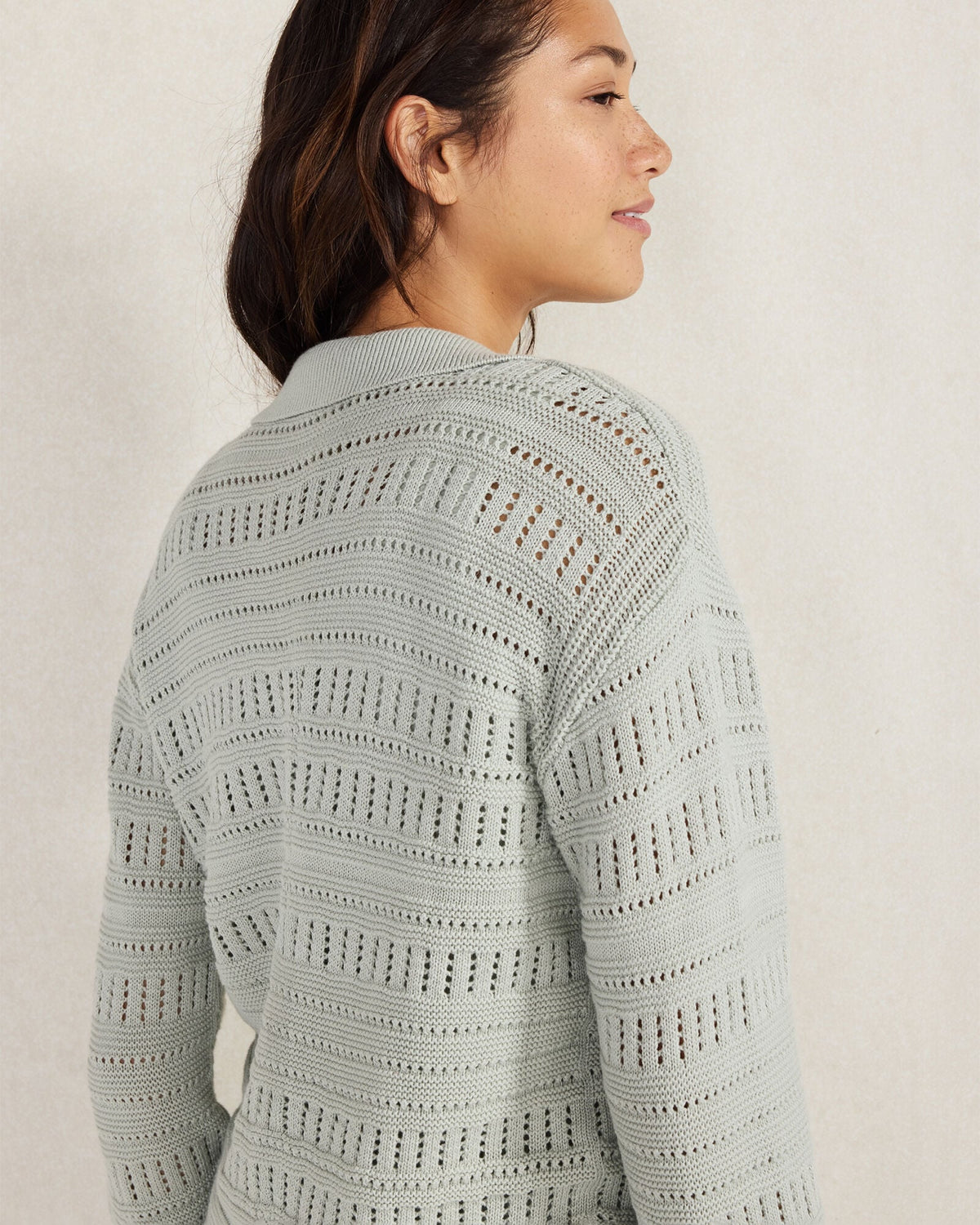 ORGANIC COTTON OPEN STITCH JOHNNY COLLAR SWEATER | Talbots