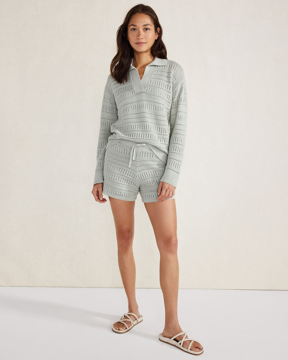 ORGANIC COTTON OPEN STITCH JOHNNY COLLAR SWEATER | Talbots