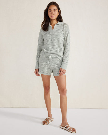 ORGANIC COTTON OPEN STITCH JOHNNY COLLAR SWEATER | Talbots