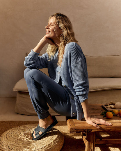 GARMENT-DYED ORGANIC COTTON SHAKER STITCH CARDIGAN | Talbots