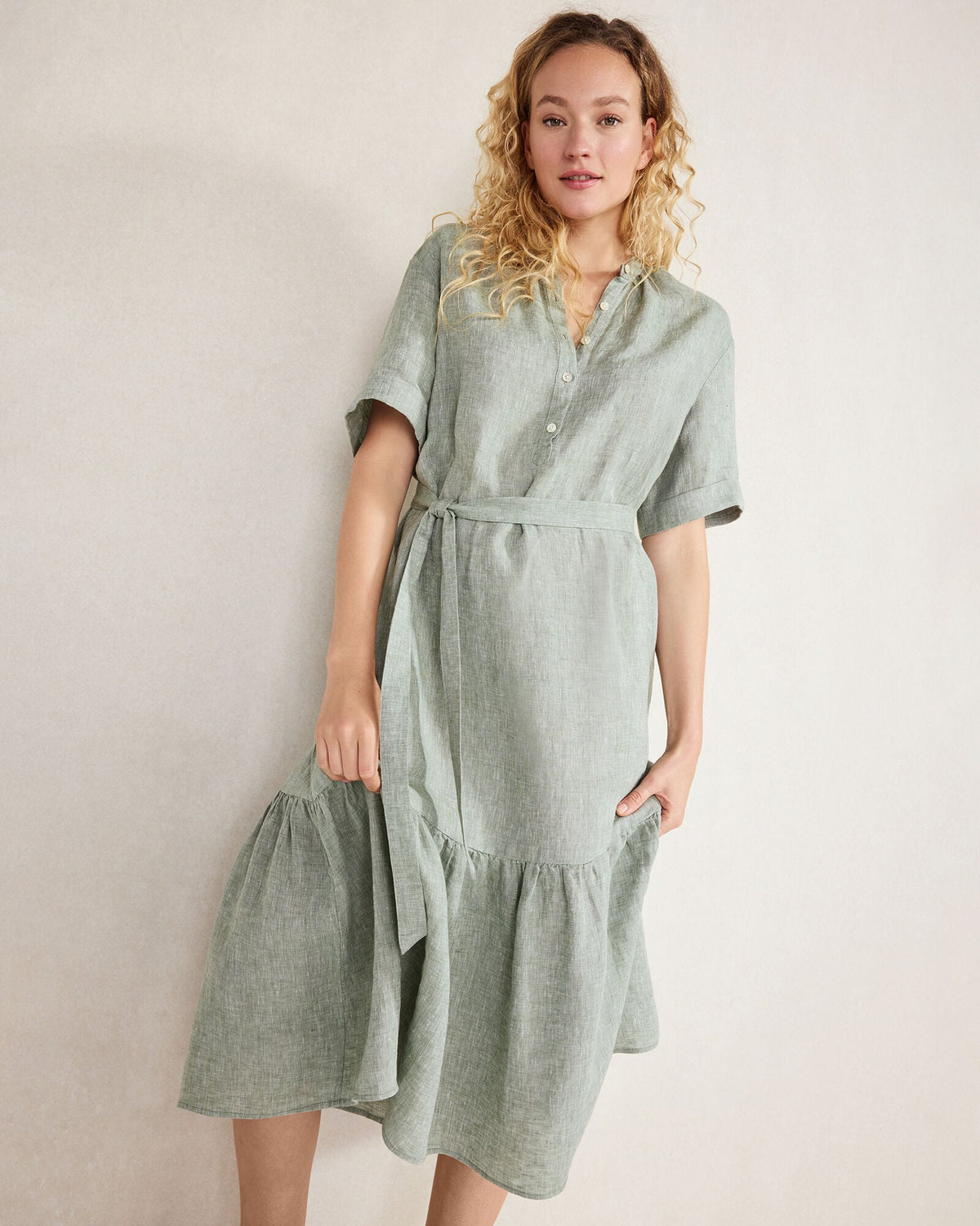 LINEN TIERED MIDI DRESS | Talbots