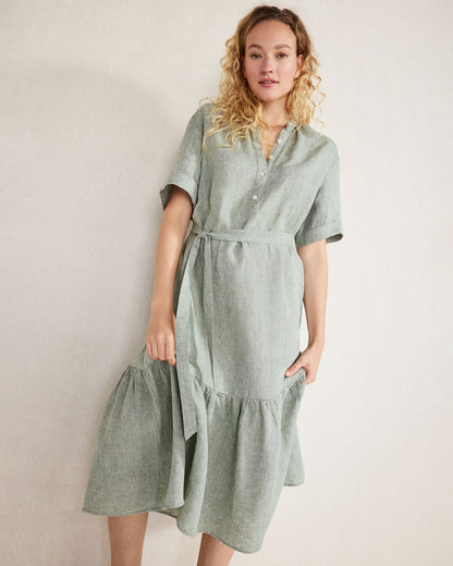 LINEN TIERED MIDI DRESS | Talbots