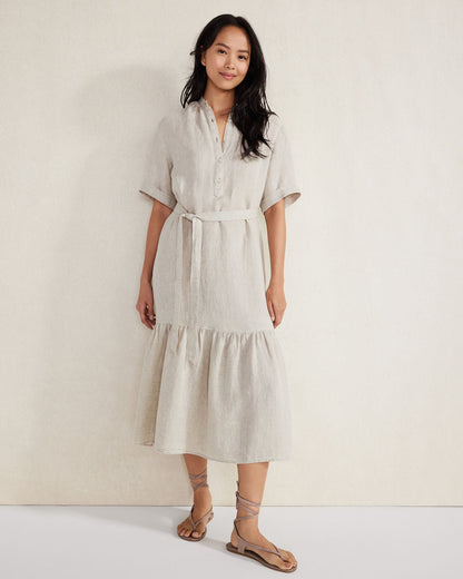 LINEN TIERED MIDI DRESS | Talbots