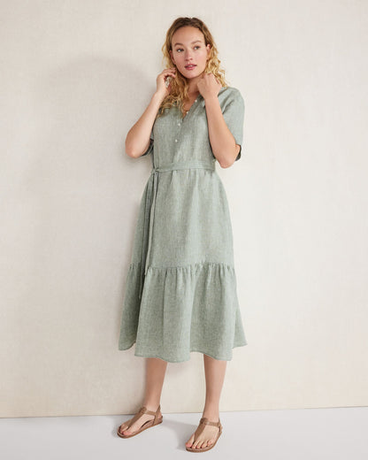 LINEN TIERED MIDI DRESS | Talbots