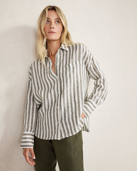 LINEN STRIPED BOXY SHIRT | Talbots