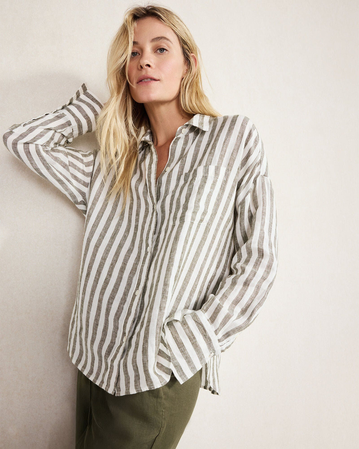 LINEN STRIPED BOXY SHIRT | Talbots