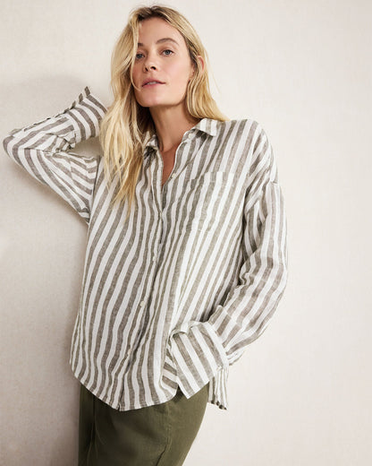 LINEN STRIPED BOXY SHIRT | Talbots