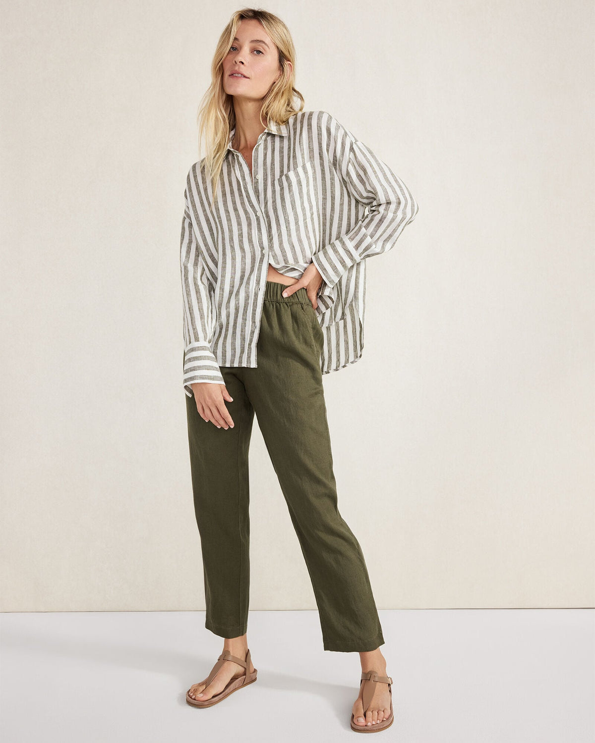 LINEN STRIPED BOXY SHIRT | Talbots