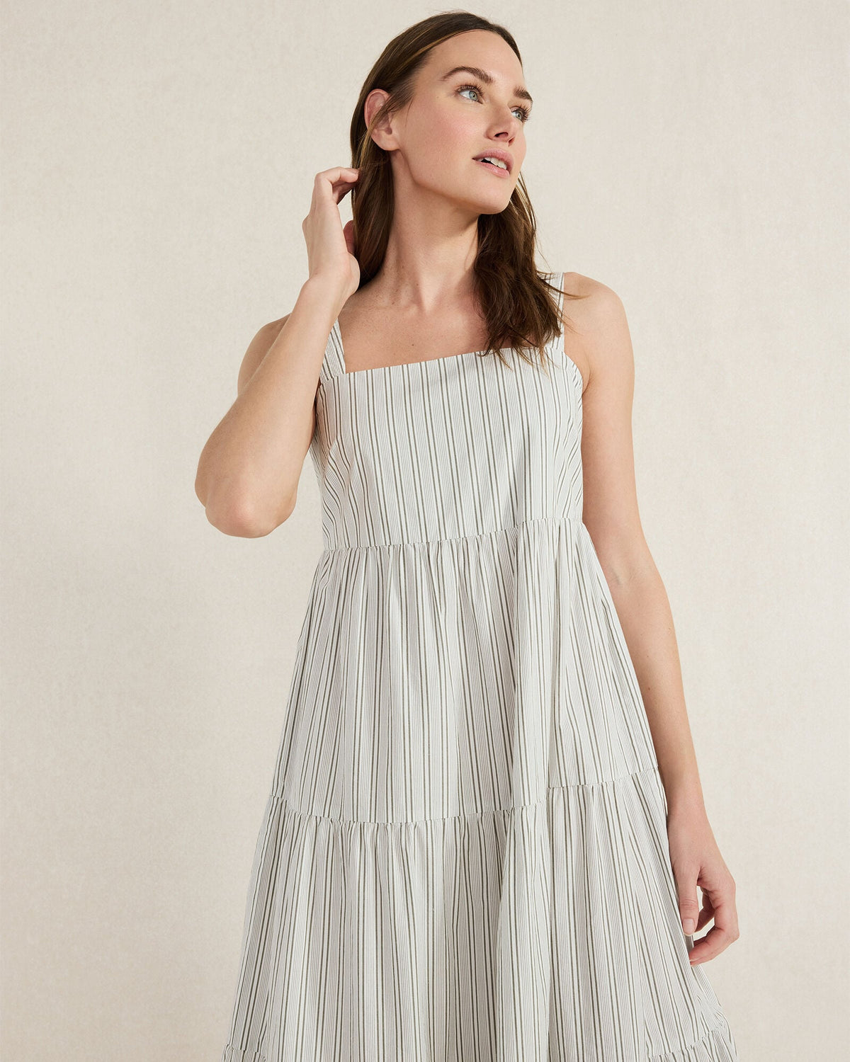 ORGANIC COTTON POPLIN STRIPED MIDI DRESS | Talbots