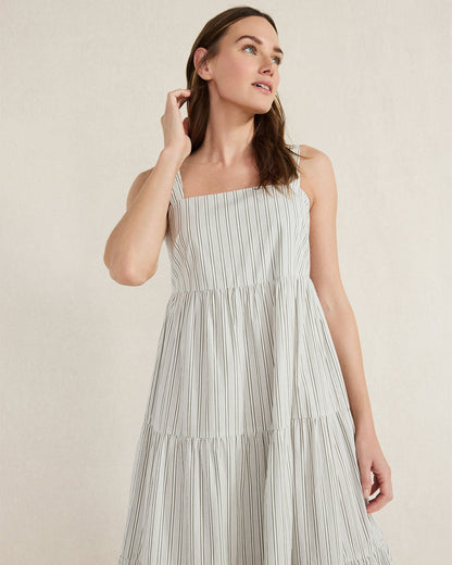 ORGANIC COTTON POPLIN STRIPED MIDI DRESS | Talbots