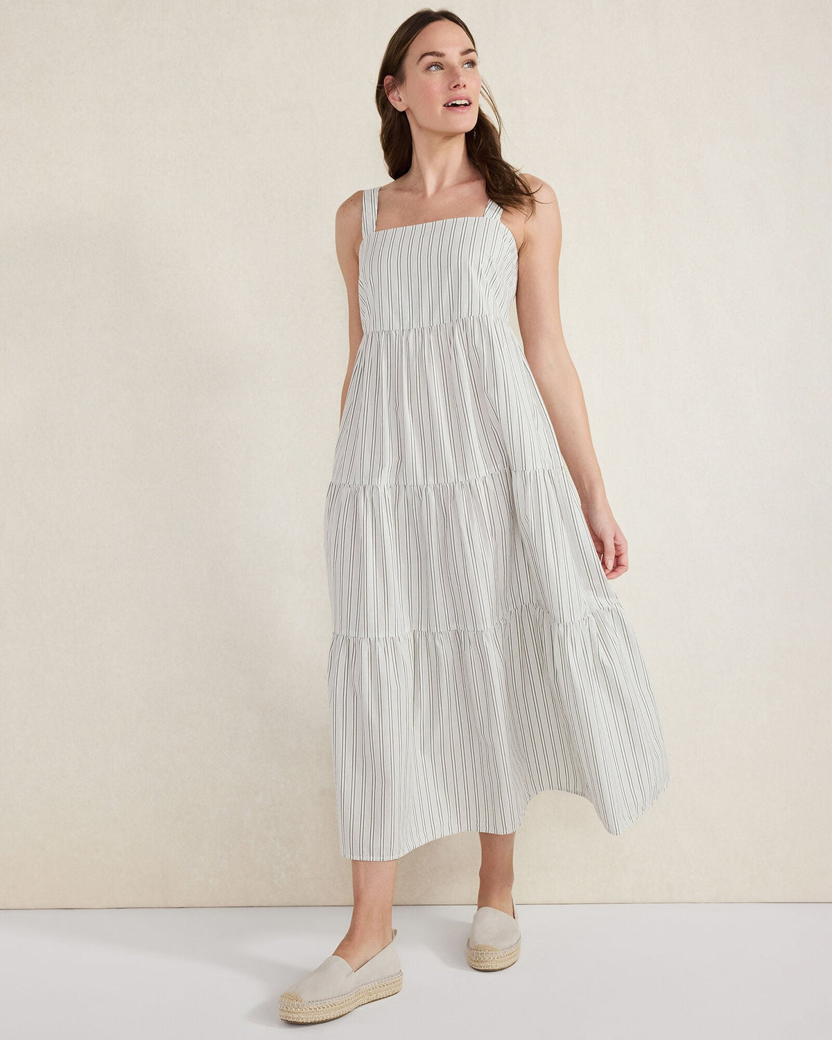 ORGANIC COTTON POPLIN STRIPED MIDI DRESS | Talbots