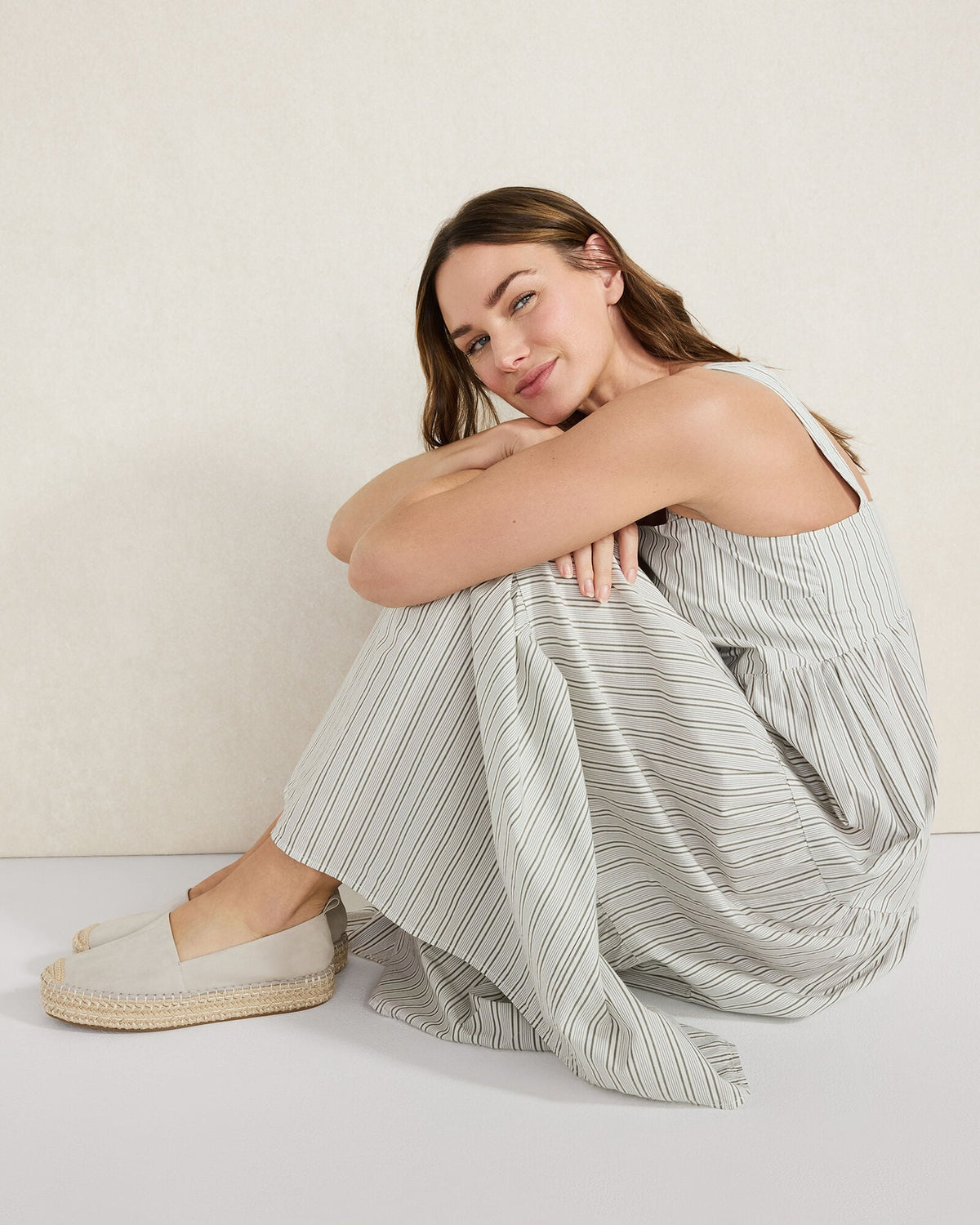 ORGANIC COTTON POPLIN STRIPED MIDI DRESS | Talbots