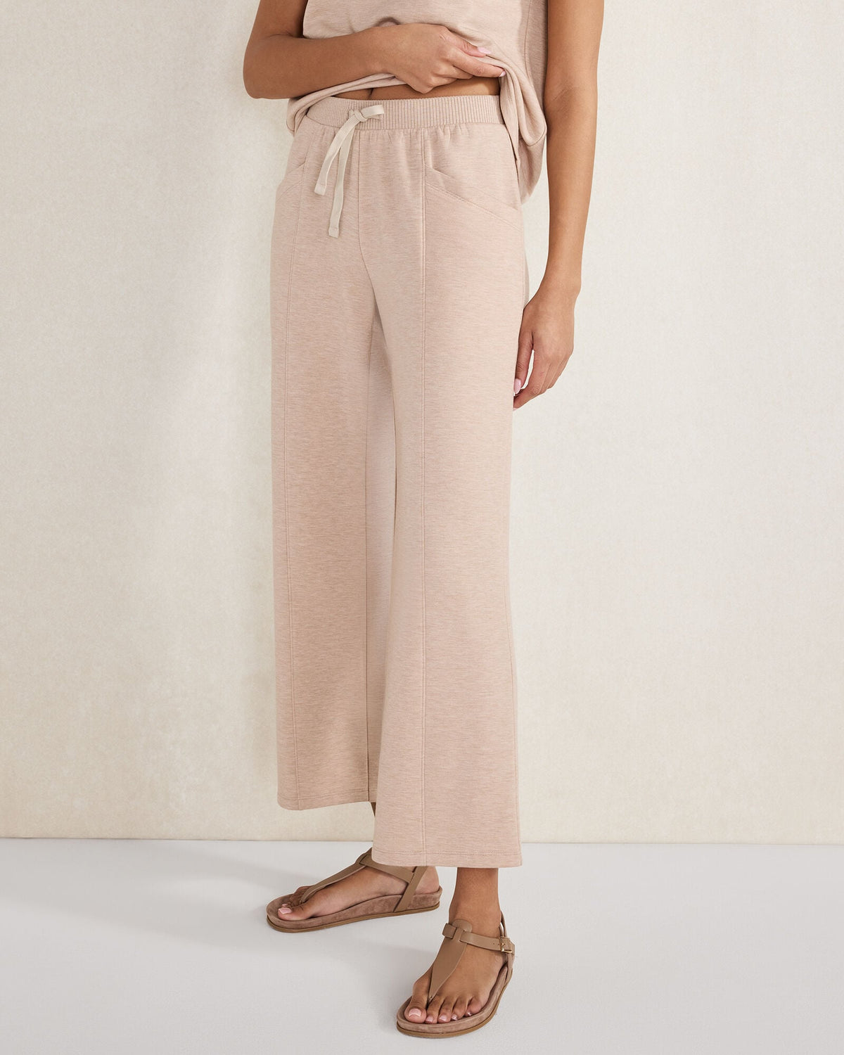 FLEECE PINTUCK CROPPED WIDE LEG PANTS | Talbots