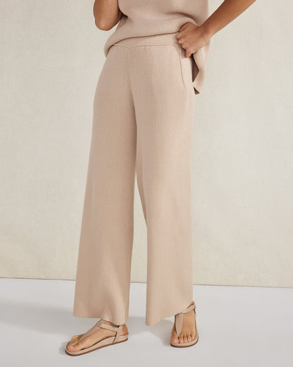 ORGANIC COTTON RIB KNIT WIDE LEG PANTS | Talbots