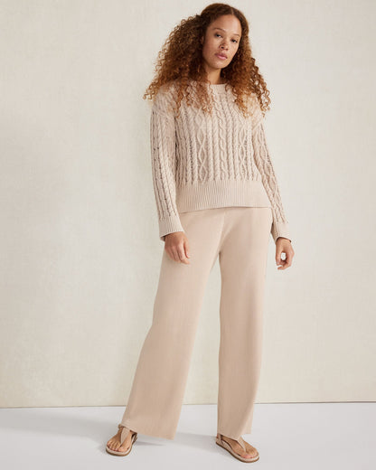 ORGANIC COTTON RIB KNIT WIDE LEG PANTS | Talbots