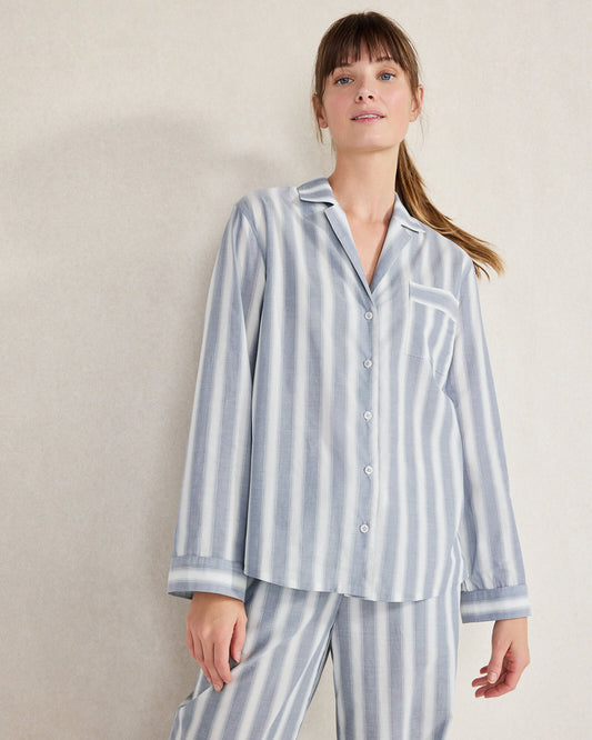 ORGANIC COTTON POPLIN MIXED STRIPE PAJAMA SHIRT | Talbots