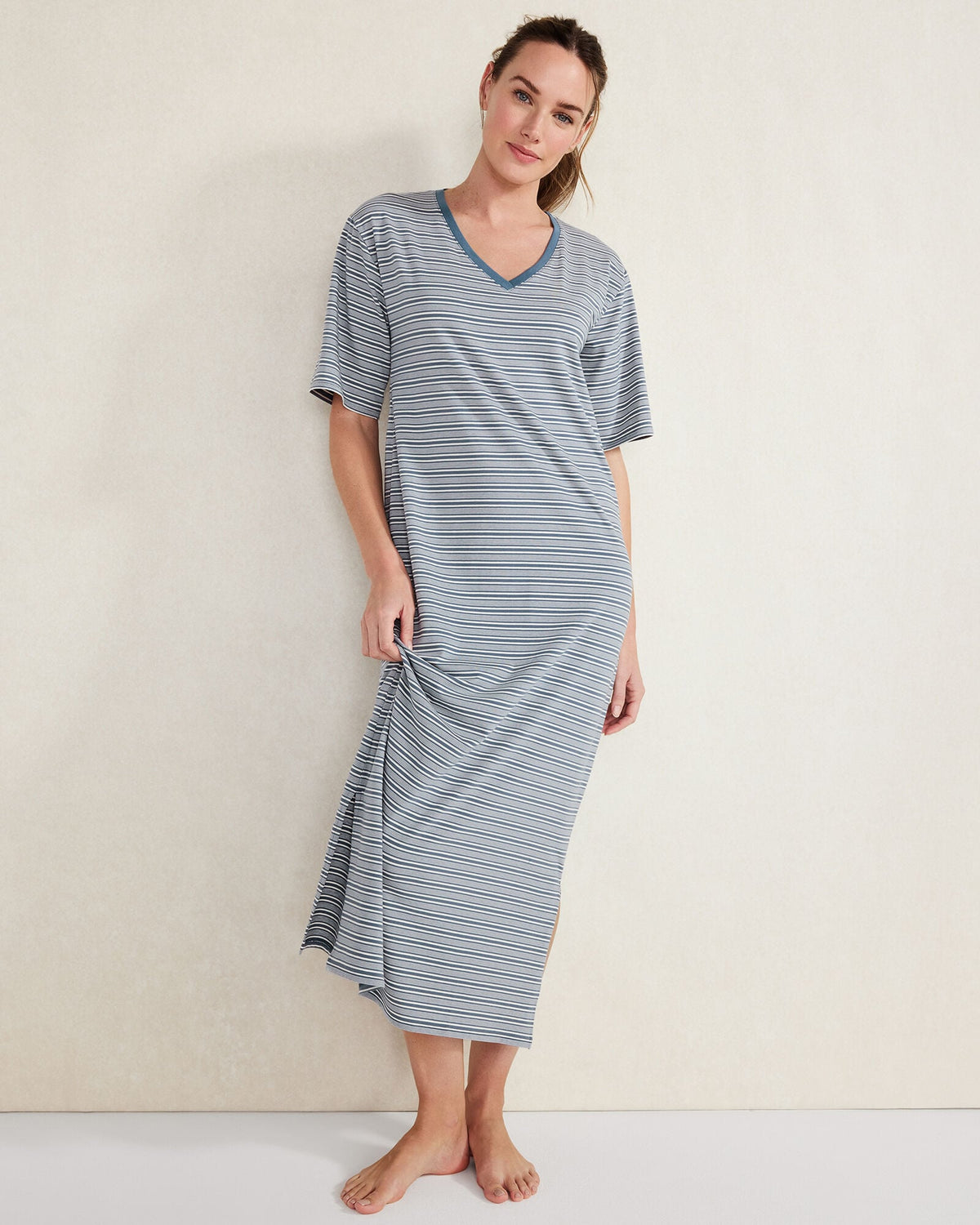 ORGANIC COTTON JERSEY TONAL STRIPE SLEEP DRESS | Talbots