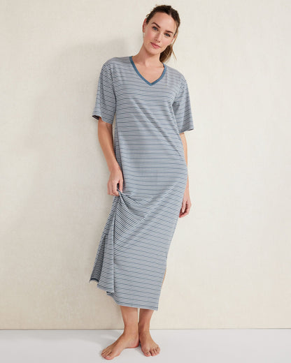 ORGANIC COTTON JERSEY TONAL STRIPE SLEEP DRESS | Talbots