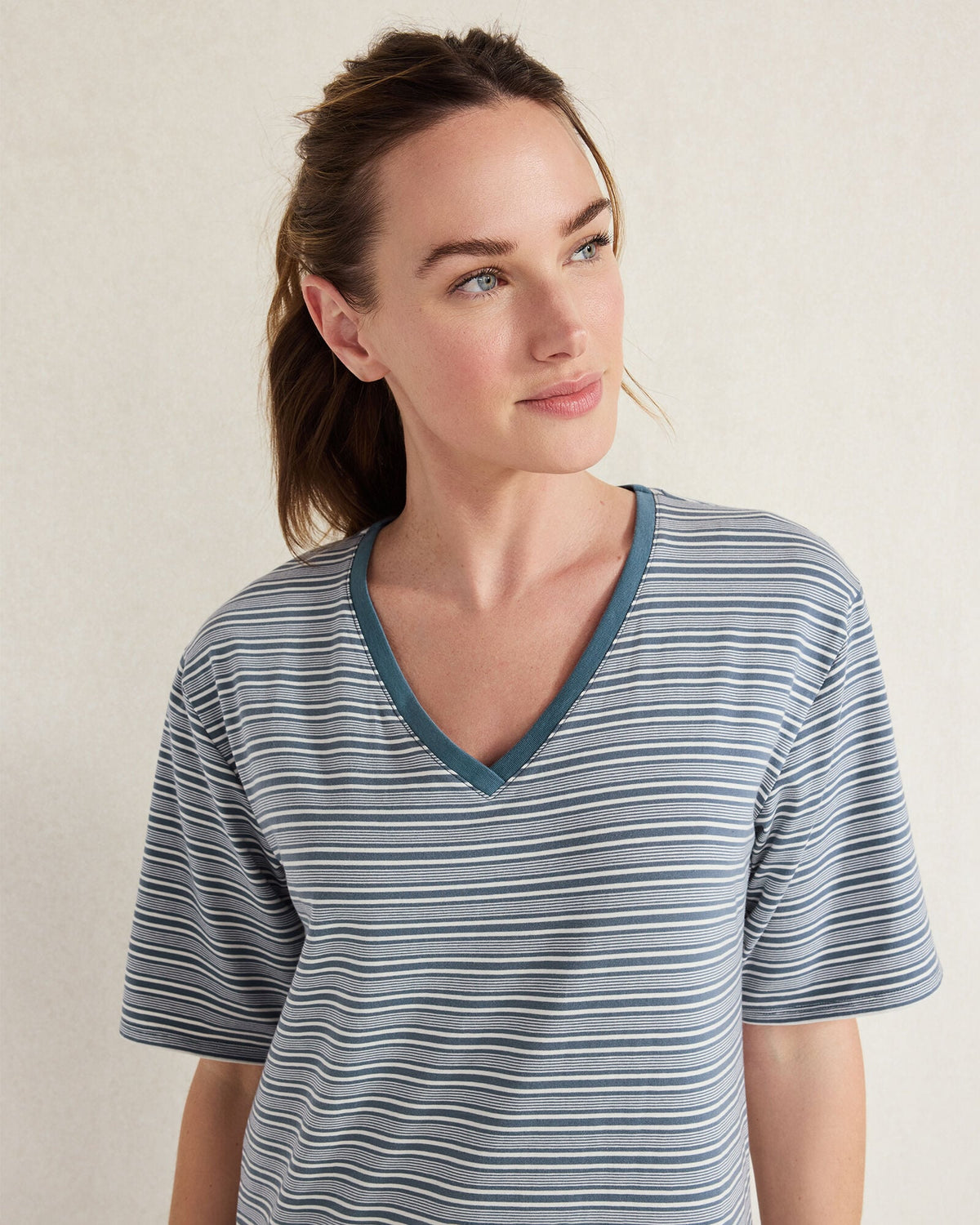 ORGANIC COTTON JERSEY TONAL STRIPE SLEEP DRESS | Talbots
